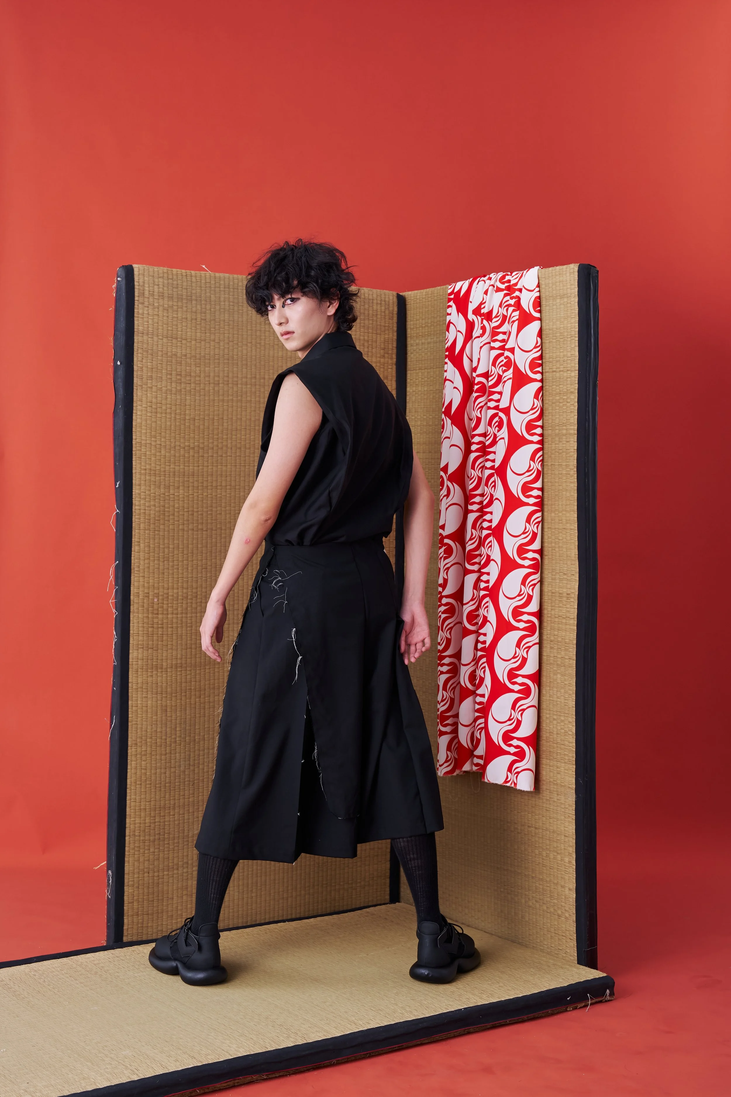INF Deconstructed Pleated Japanese-Style Wide Shorts — INF